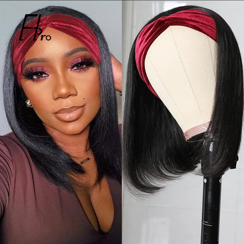 Headband Wig Short Bob Wig Straight Virgin Hair Natural Color 150% Dansity